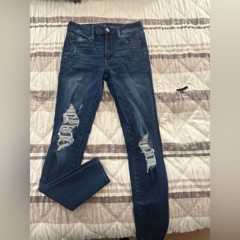 American Eagle Outfitters Dark Blue Distressed Skinny Jeans